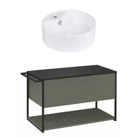 Set dulap baza suspendat Krofam Lov verde-negru 80 cm blat negru si lavoar 38 cm
