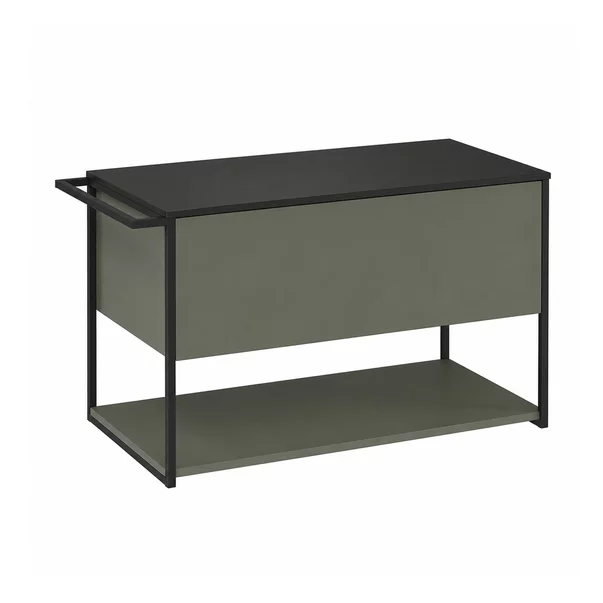 Set dulap baza suspendat Krofam Lov verde-negru 80 cm blat negru si oglinda cu rama aurie picture - 3