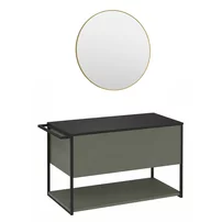 Set dulap baza suspendat Krofam Lov verde-negru 80 cm blat negru si oglinda cu rama aurie