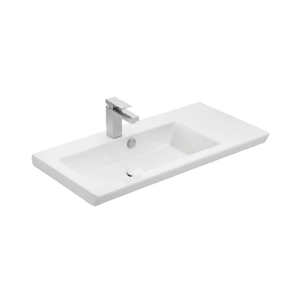 Set dulap baza suspendat maro si lavoar alb Drop Luxus 85 cm picture - 2