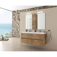 Set dulap baza suspendat maro si lavoar dublu alb Drop Luxus 120 cm