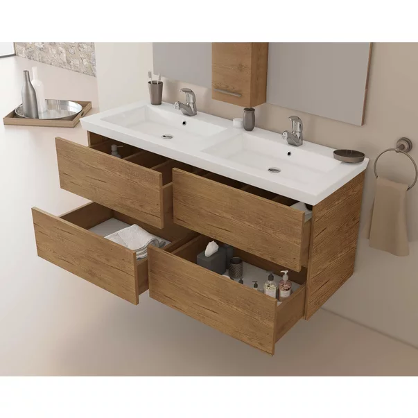 Set dulap baza suspendat maro si lavoar dublu alb Drop Luxus 120 cm picture - 2