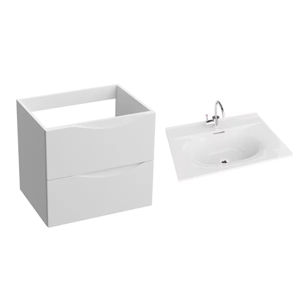 Set dulap baza suspendat Rune Asger 2 sertare 60 cm alb lucios si lavoar alb picture - 2