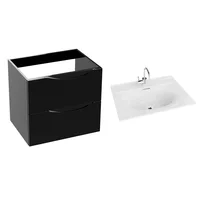 Set dulap baza suspendat Rune Asger 2 sertare 60 cm negru lucios si lavoar alb