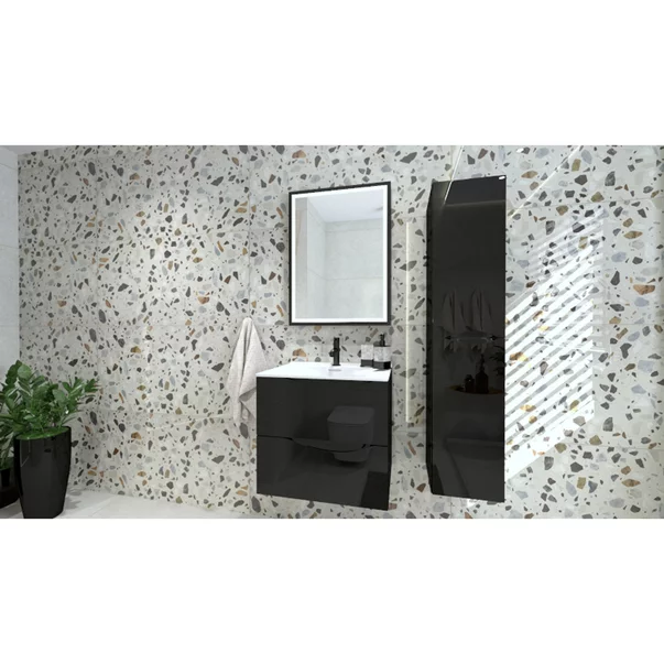 Set dulap baza suspendat Rune Asger 2 sertare 60 cm negru lucios si lavoar alb picture - 2
