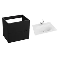 Set dulap baza suspendat Rune Asger 2 sertare 60 cm negru mat si lavoar alb lucios