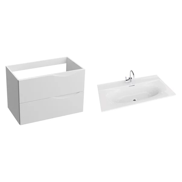 Set dulap baza suspendat Rune Asger 2 sertare 80 cm alb lucios si lavoar alb picture - 2