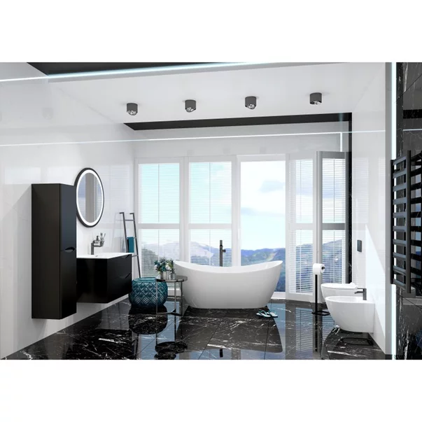 Set dulap baza suspendat Rune Asger 2 sertare 80 cm negru mat si lavoar alb picture - 3