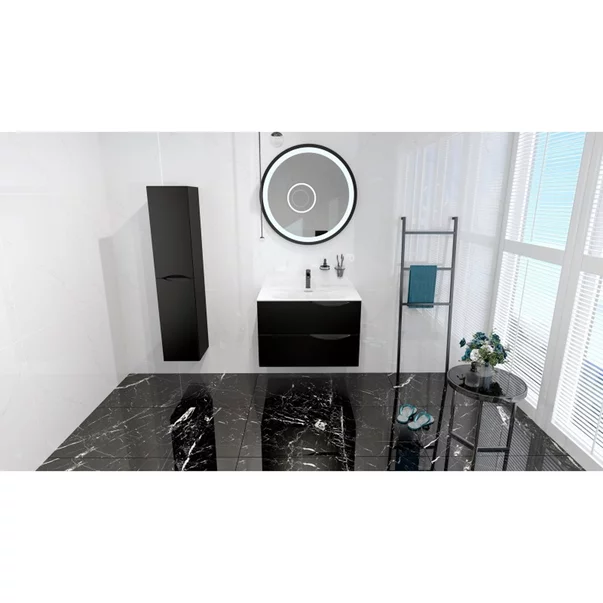 Set dulap baza suspendat Rune Asger 2 sertare 80 cm negru mat si lavoar alb picture - 2