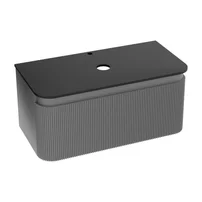 Set dulap baza suspendat Rune Hrafna 1 sertar 100 cm grafit lucios si blat negru