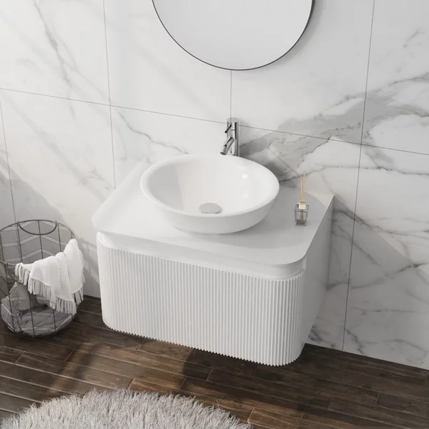 Set dulap baza suspendat Rune Hrafna 1 sertar 80 cm alb lucios si blat alb picture - 2