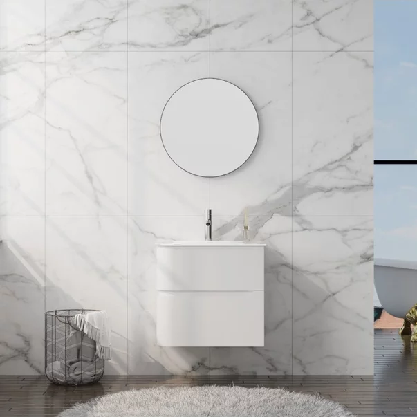 Set dulap baza suspendat Rune Jorunn 2 sertare 60 cm alb lucios si lavoar alb picture - 2