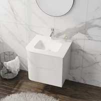 Set dulap baza suspendat Rune Jorunn 2 sertare 60 cm alb lucios si lavoar alb