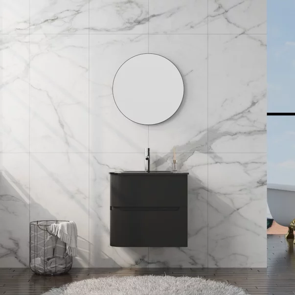 Set dulap baza suspendat Rune Jorunn 2 sertare 60 cm negru mat si lavoar negru picture - 2