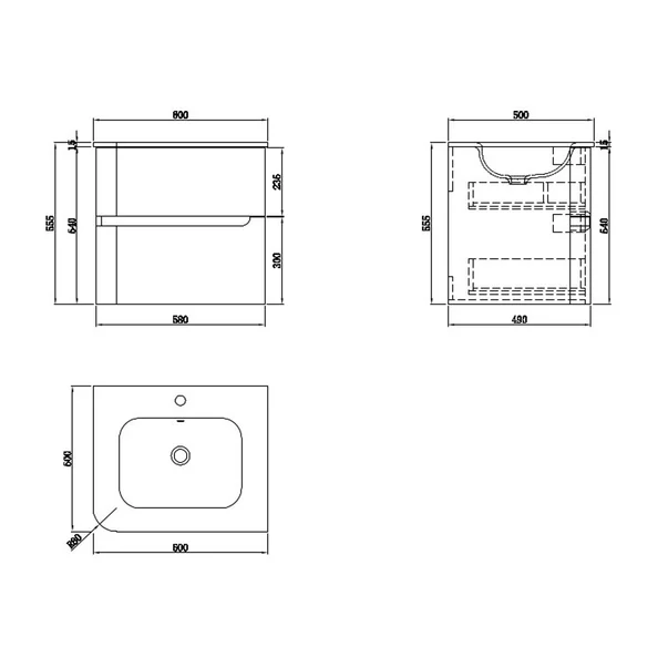 Set dulap baza suspendat Rune Jorunn 2 sertare 60 cm negru mat si lavoar negru picture - 3