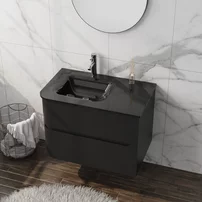 Set dulap baza suspendat Rune Jorunn 2 sertare 80 cm negru mat si lavoar negru