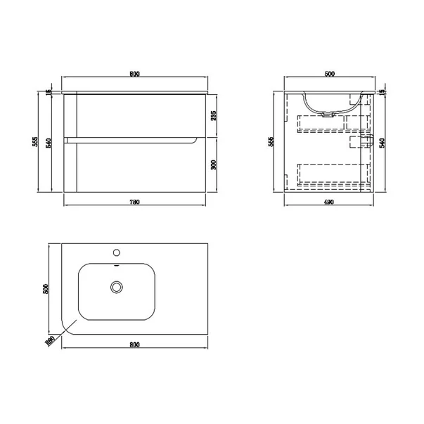 Set dulap baza suspendat Rune Jorunn 2 sertare 80 cm negru mat si lavoar negru picture - 3