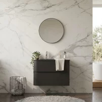 Set dulap baza suspendat Rune Jorunn 2 sertare 80 cm negru mat si lavoar negru
