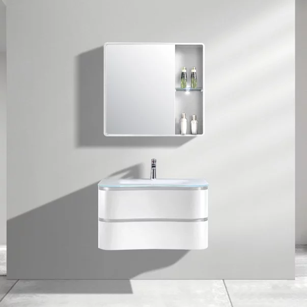 Set dulap baza suspendat Rune Katla 2 sertare 60 cm alb lucios si lavoar alb picture - 2