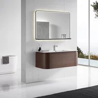 Set dulap baza suspendat Rune Sowilo 3 sertare 100 cm finisaj lemn inchis si lavoar alb