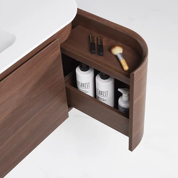 Set dulap baza suspendat Rune Sowilo 3 sertare 100 cm finisaj lemn inchis si lavoar alb picture - 6