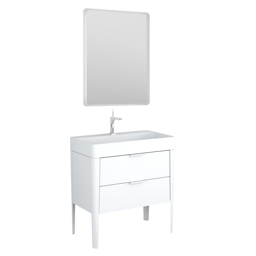 Set dulap pe pardoseala alb Krofam Vibe 80 cm, lavoar incastrat Krofam Vibe 80 cm alb si oglinda