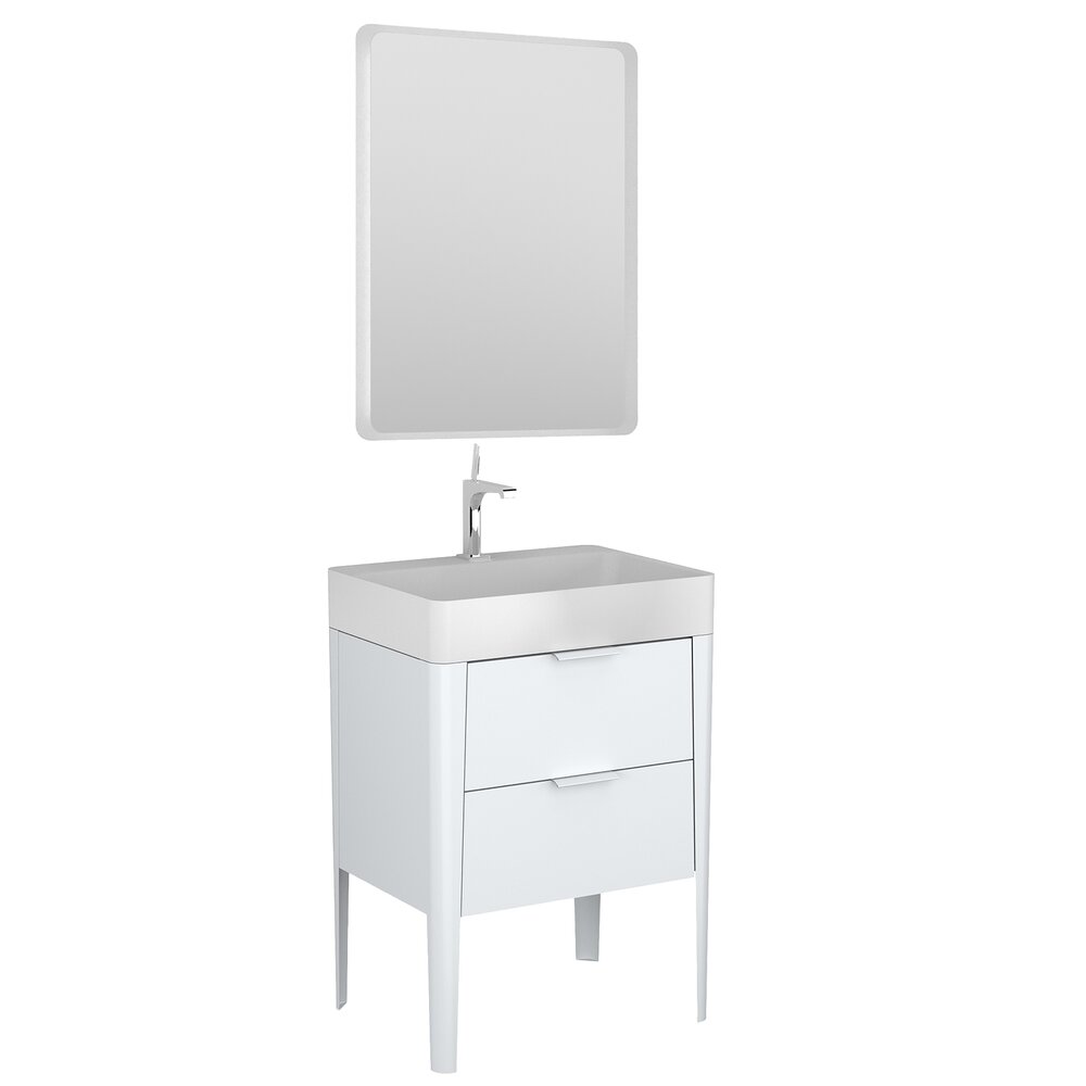 Set dulap pe pardoseala gri Krofam Vibe 60 cm, lavoar incastrat Krofam Vibe 60 cm alb si oglinda