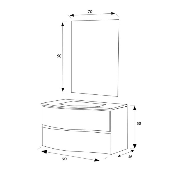 Set dulap suspendat cu lavoar si oglinda alb/albastru Feridras Minori 90 cm picture - 3