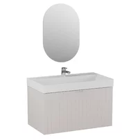 Set dulap suspendat roz casmir Krofam e-HARMO 80 cm, lavoar incastrat Krofam e-HARMO 80 cm si oglinda