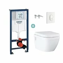 Set rezervor Grohe Rapid SL cu clapeta Skate Air alba si vas wc Grohe Euro Ceramic Rimless prindere la vedere capac soft close