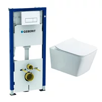Set rezervor incastrat Geberit Duofix cu set de fixare, clapeta alba Delta51 plus vas WC Rune Jord alb cu capac slim softclose