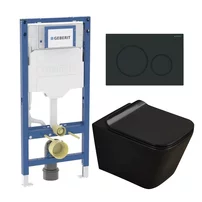 Set rezervor incastrat Geberit Duofix cu set fixare si clapeta Sigma01 negru mat plus vas WC Rune Jord cu capac softclose