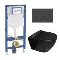 Set rezervor incastrat Geberit Duofix cu set fixare si clapeta Sigma20 negru mat plus vas WC Rune Ivaldi Grande cu capac softclose