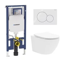 Set rezervor incastrat Geberit Duofix Sigma cu set de fixare, clapeta alba Sigma01 plus vas WC Rune Ivaldi alb cu capac slim softclose