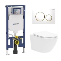 Set rezervor incastrat Geberit Duofix Sigma cu set de fixare, clapeta alba Sigma20 plus vas WC Rune Ivaldi alb cu capac slim softclose