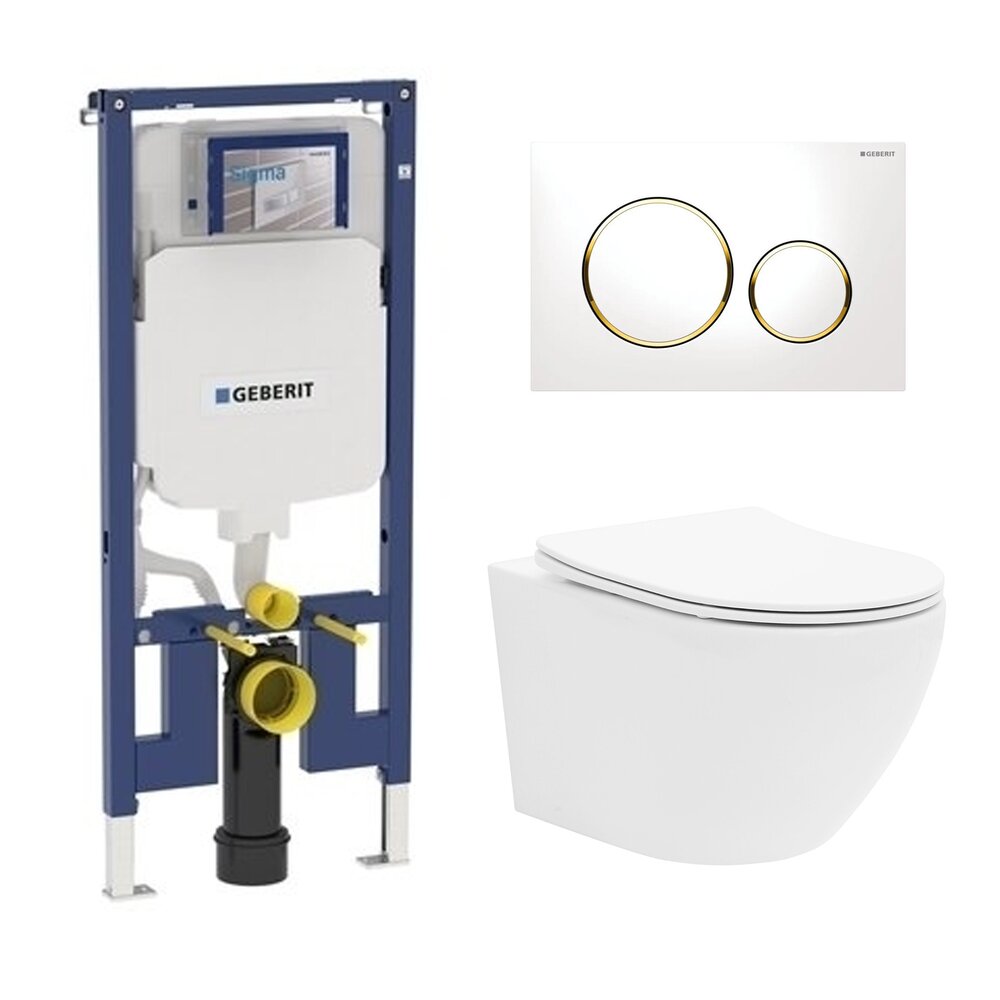 Set rezervor incastrat Geberit Duofix Sigma cu set de fixare, clapeta alba Sigma20 plus vas WC Rune Ivaldi alb cu capac slim softclose