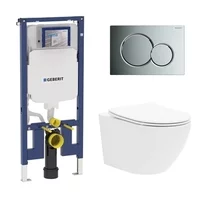 Set rezervor incastrat Geberit Duofix Sigma cu set de fixare, clapeta crom Sigma01 plus vas WC Rune Ivaldi alb cu capac slim softclose