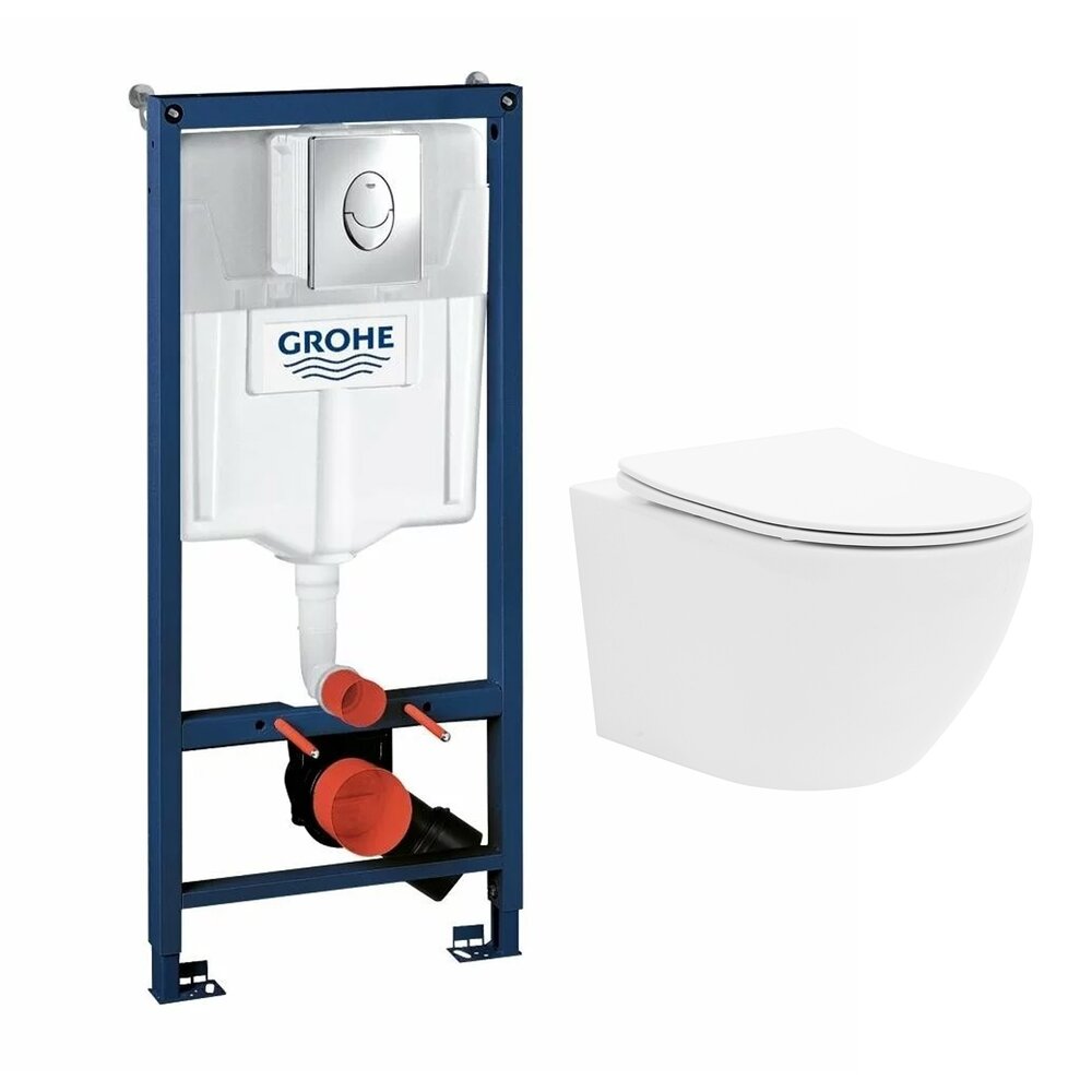Set rezervor incastrat Grohe Rapid SL cu clapeta cromata Skate Air plus vas WC Rune Ivaldi alb cu capac softclose
