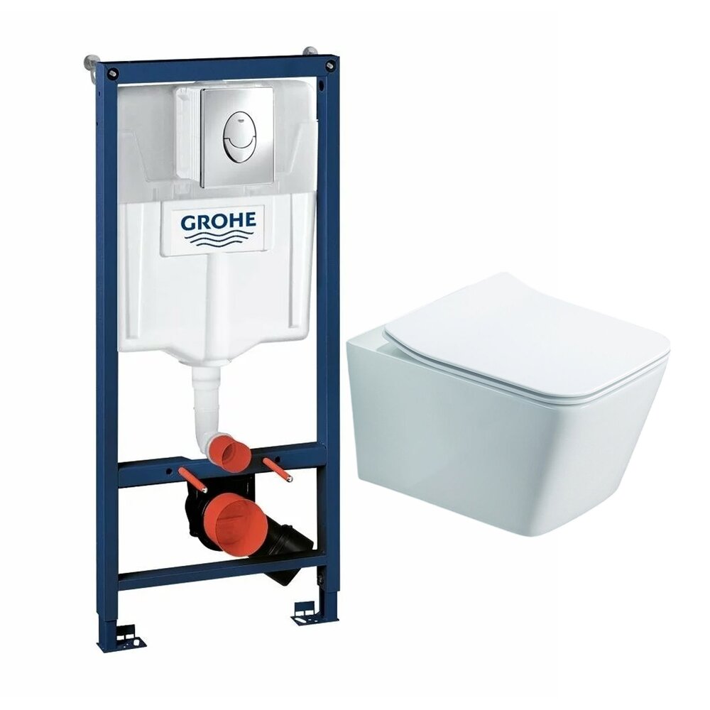 Set rezervor incastrat Grohe Rapid SL cu clapeta cromata Skate Air plus vas WC Rune Jord alb cu capac softclose