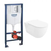 Set rezervor incastrat Grohe Rapid SL cu clapeta cromata Skate Cosmopolitan plus vas WC Rune Ivaldi Grande alb cu capac softclose