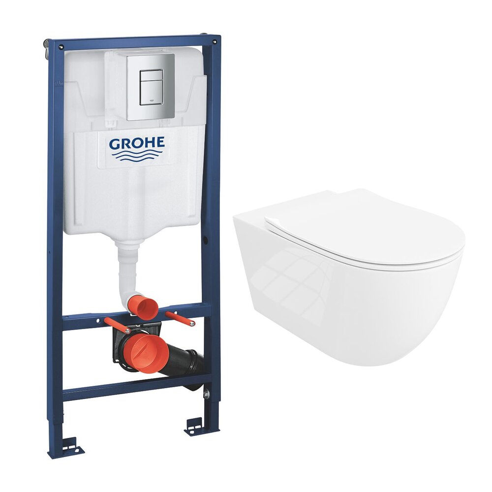 Set rezervor incastrat Grohe Rapid SL cu clapeta cromata Skate Cosmopolitan plus vas WC Rune Ivaldi Grande alb cu capac softclose