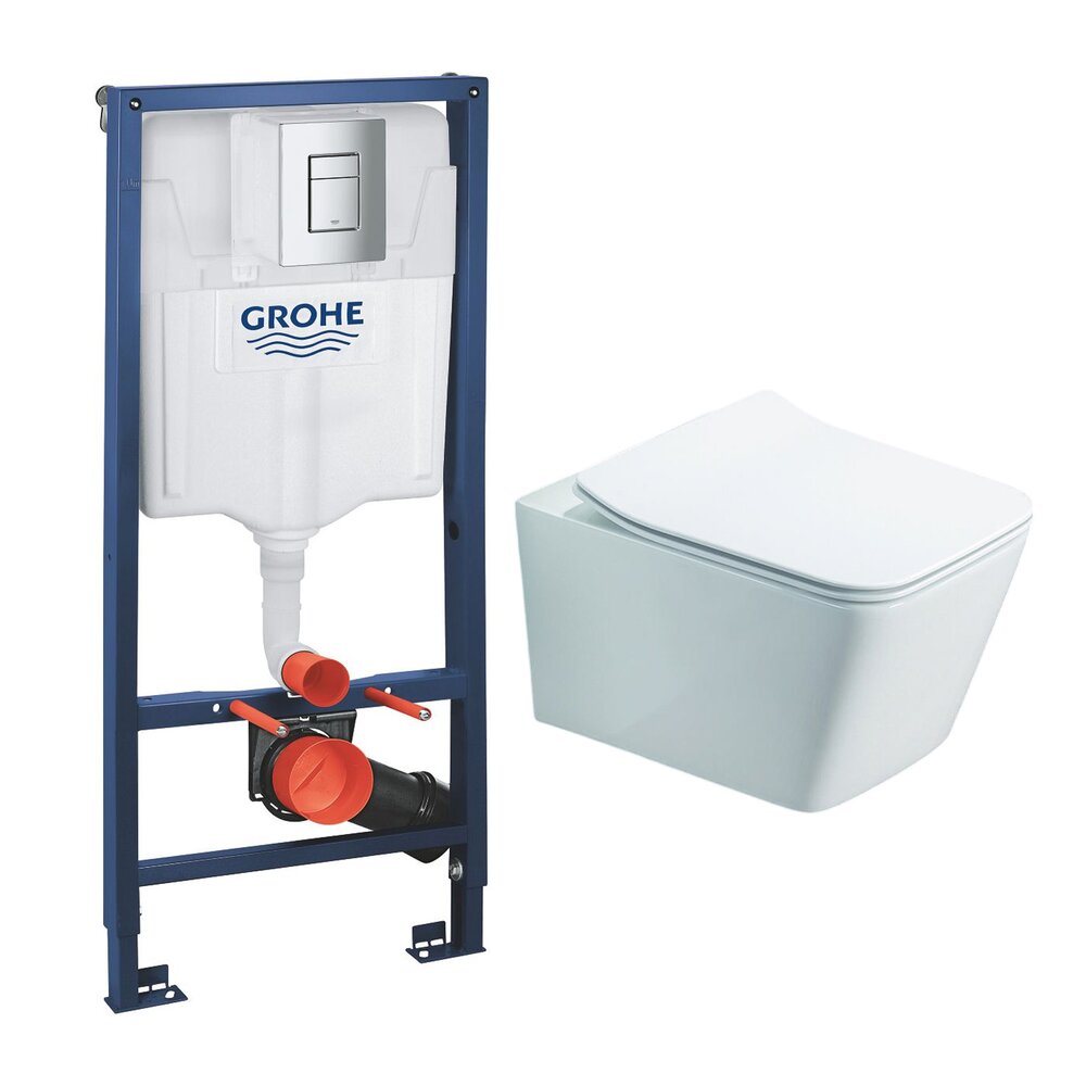 Set rezervor incastrat Grohe Rapid SL cu clapeta cromata Skate Cosmopolitan plus vas WC Rune Jord alb cu capac softclose