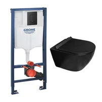 Set rezervor incastrat Grohe Solido 3 in 1 cu clapeta neagra Even plus vas WC suspendat Rune Ivaldi Grande cu capac softclose
