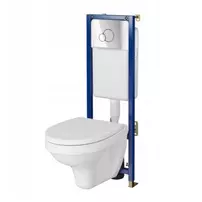 Set rezervor WC cu cadru B595 Cersanit Tech Line Base si clapeta Circle crom plus vas WC Delfi cu capac alb