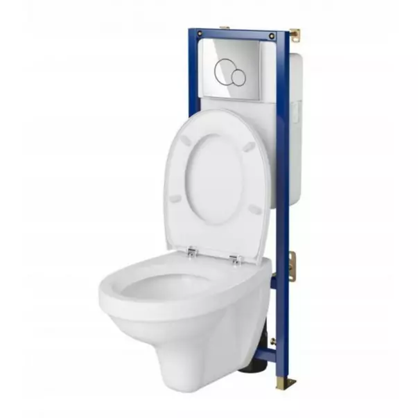 Set rezervor WC cu cadru B595 Cersanit Tech Line Base si clapeta Circle crom plus vas WC Delfi cu capac alb picture - 2