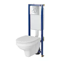 Set rezervor WC cu cadru B596 Cersanit Tech Line Base si clapeta Circle crom plus vas WC Delfi cu capac alb