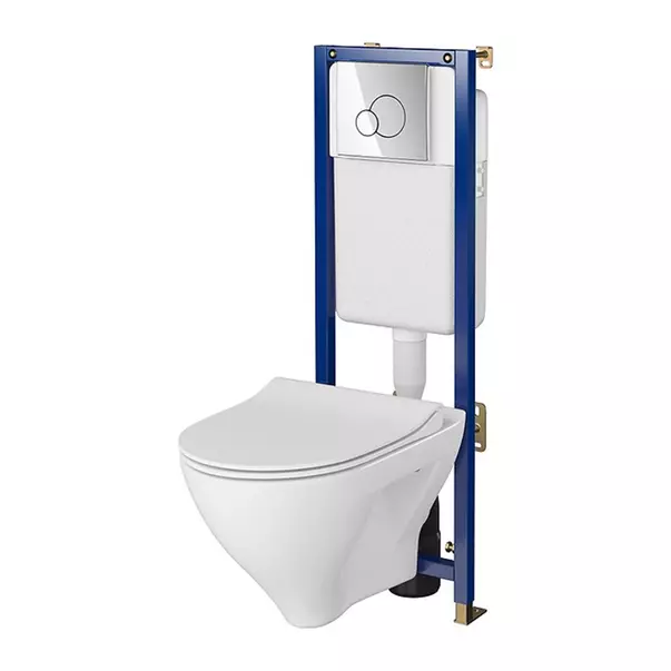 Set rezervor WC cu cadru B600 Cersanit Tech Line Base si clapeta Circle crom plus vas WC Mille cu capac alb picture - 1
