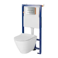 Set rezervor WC cu cadru B601 Cersanit Tech Line Opti si clapeta B1 crom plus vas WC City cu capac alb