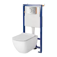 Set rezervor WC cu cadru B604 Cersanit Tech Line Opti si clapeta B2 crom plus vas WC Virgo cu capac alb