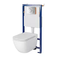 Set rezervor WC cu cadru B605 Cersanit Tech Line Opti si clapeta B2 crom plus vas WC Caspia cu capac alb